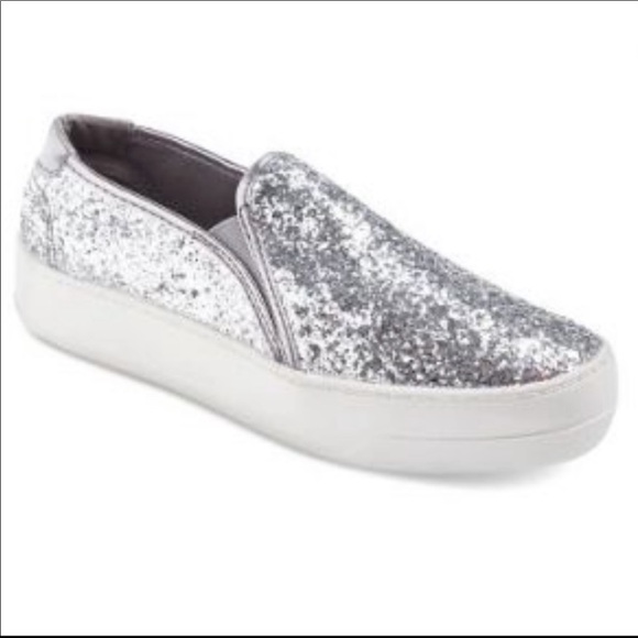 Mad Love Shoes - Mad Love Silver Glitter Sparkle Slip On Shoes